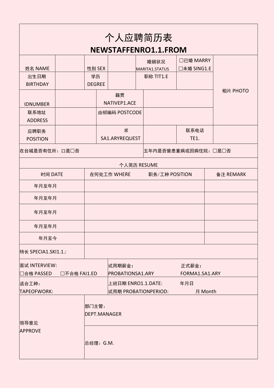 中英文简历空白表.docx_第1页