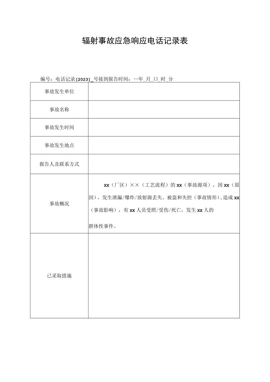 辐射事故应急响应电话记录表.docx_第1页