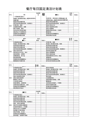 餐厅每日固定清洁计划表.docx