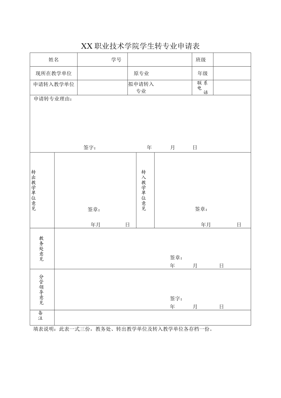 XX职业技术学院学生转专业申请表.docx_第1页