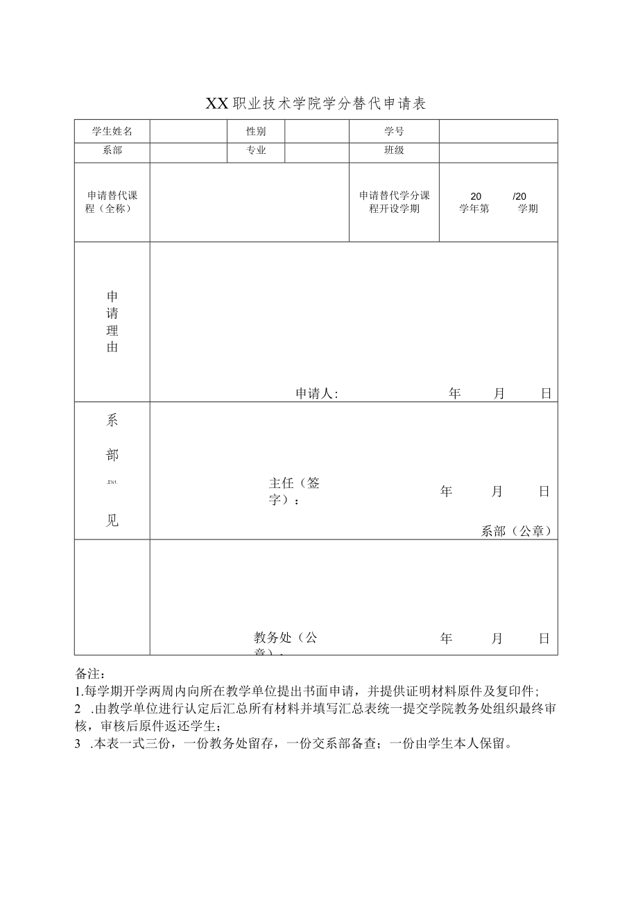 XX职业技术学院学分替代申请表.docx_第1页