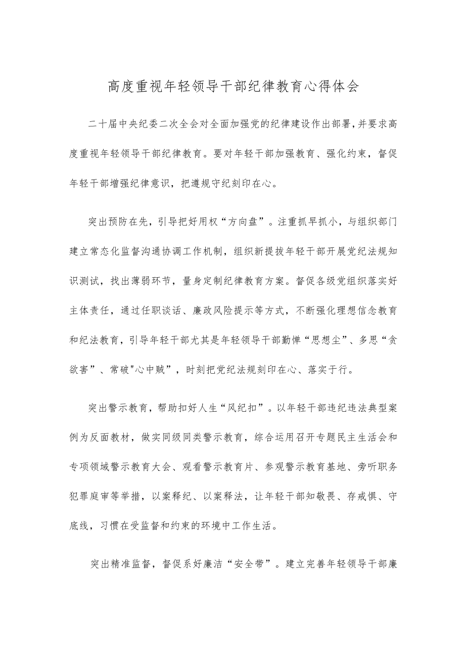 高度重视年轻领导干部纪律教育心得体会.docx_第1页