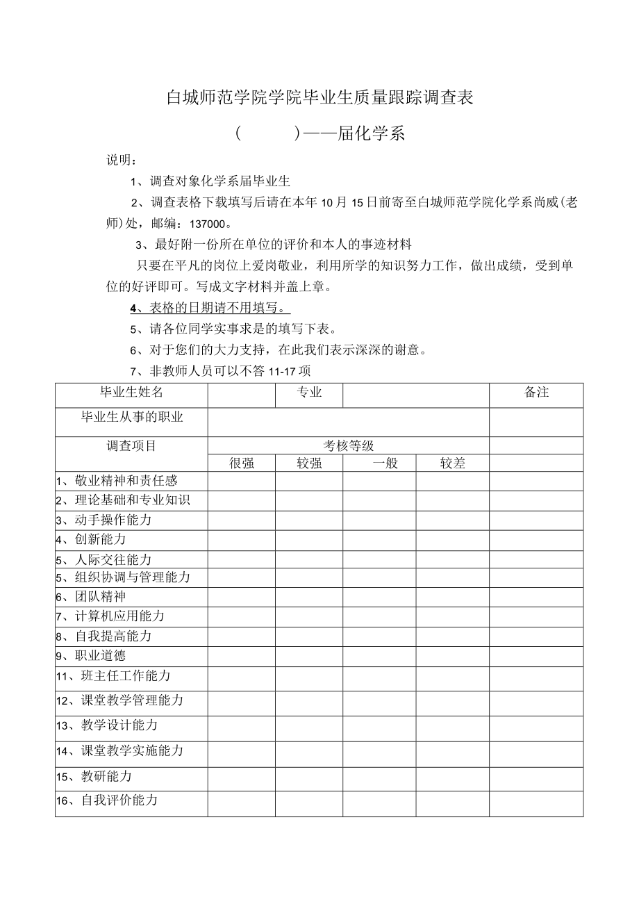 白城师范学院学院毕业生质量跟踪调查表.docx_第1页