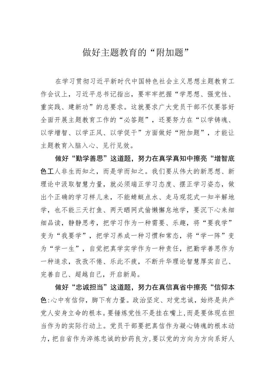 主题教育研讨发言材料：做好主题教育的“附加题”.docx_第1页