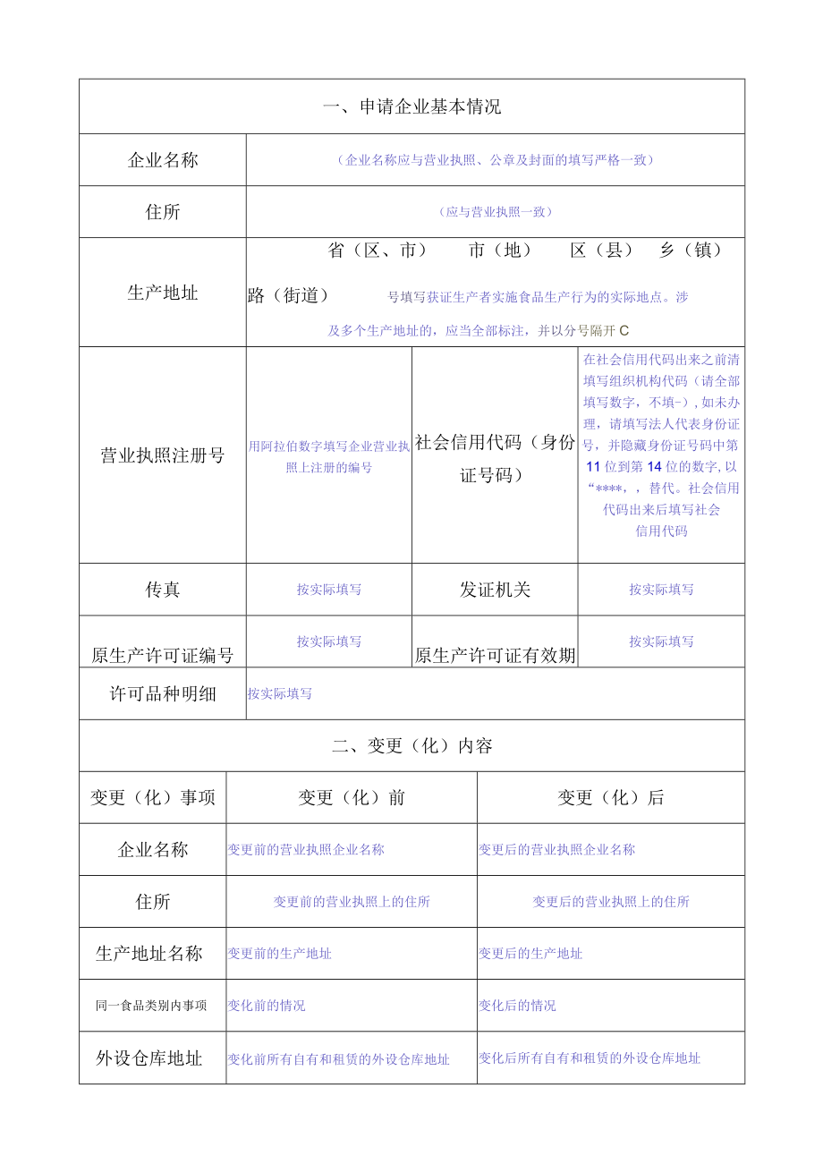 食品生产许可证变更（化）申请书填写样例.docx_第3页