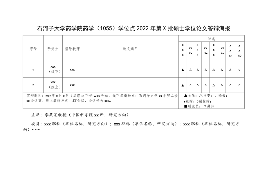 石河子大学药学院药学1055学位点2022年第x批硕士学位论文答辩海报.docx_第1页