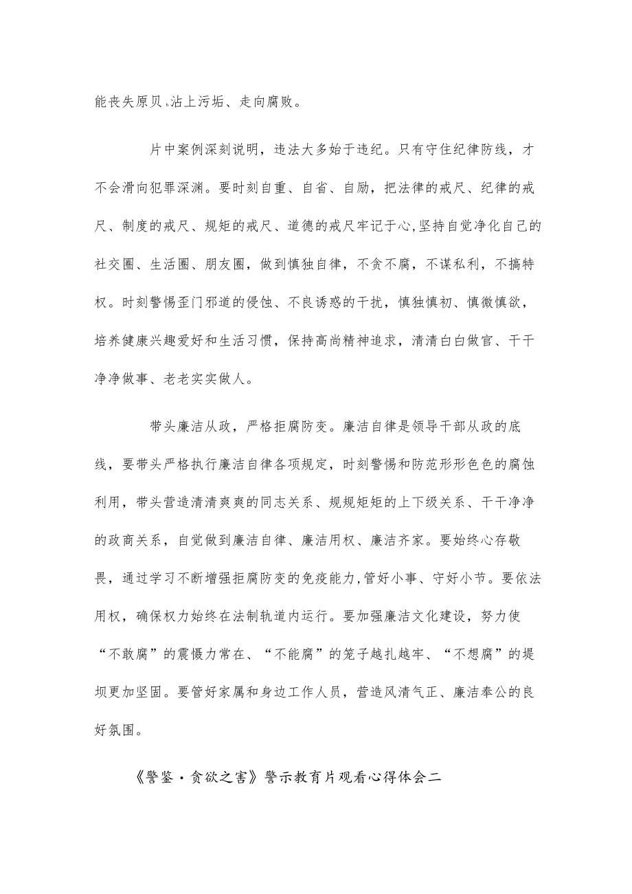 《警鉴﹒贪欲之害》警示教育片观看心得体会两篇.docx_第2页