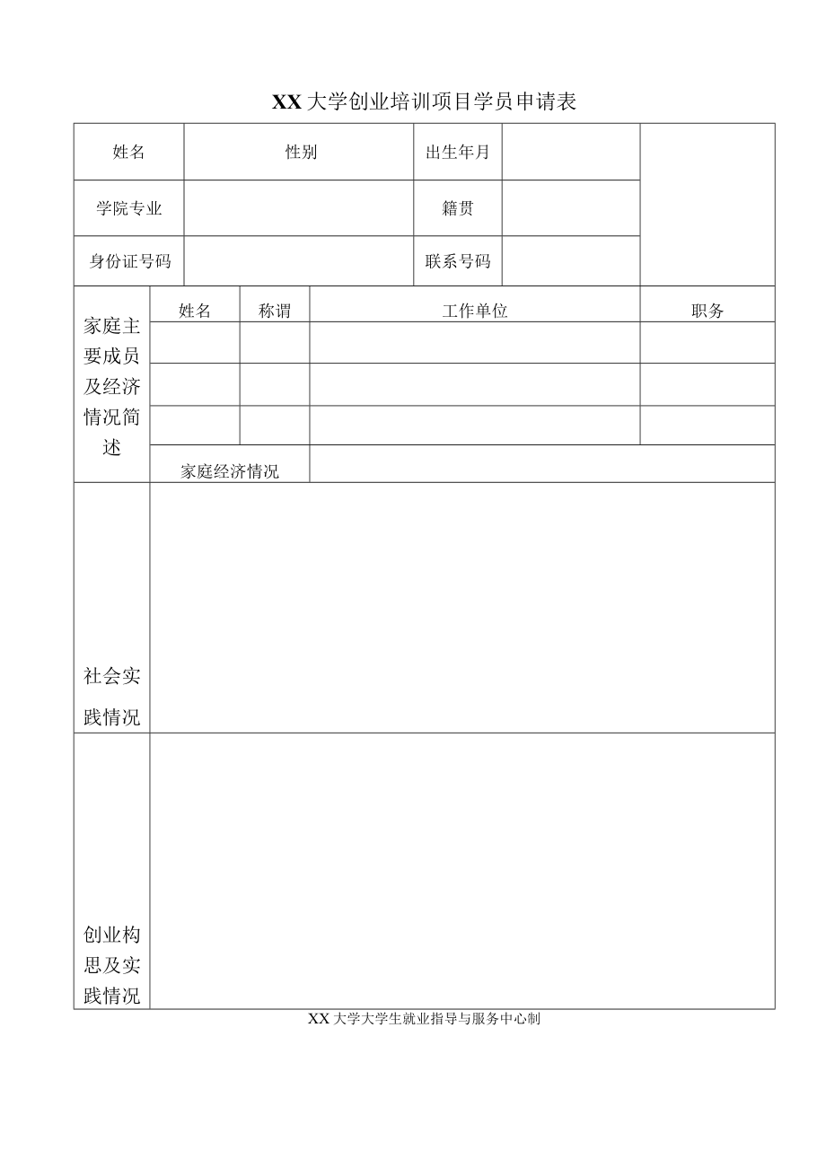 大学生创业培训项目报名表.docx_第1页