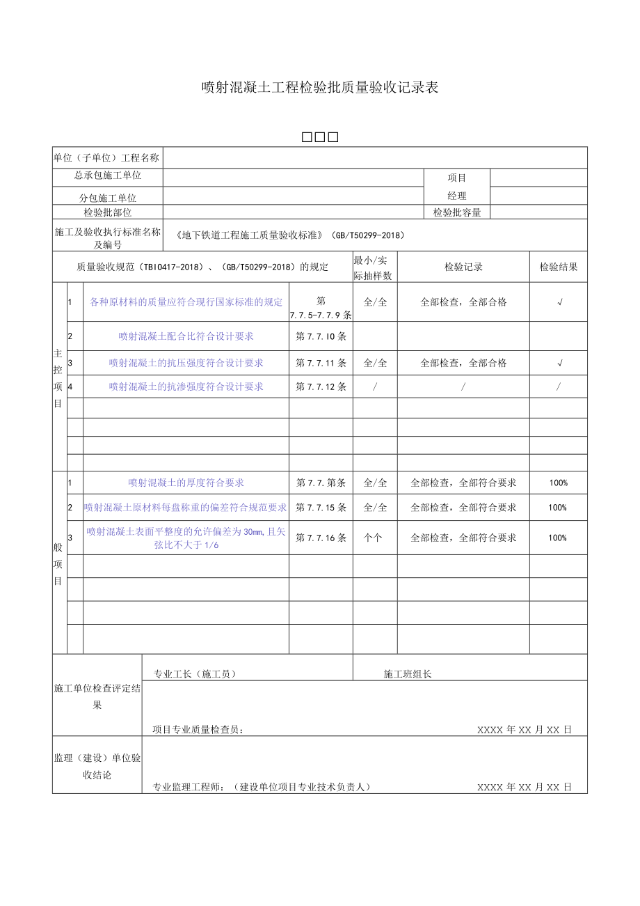 喷射混凝土工程检验批质量验收记录表.docx_第1页