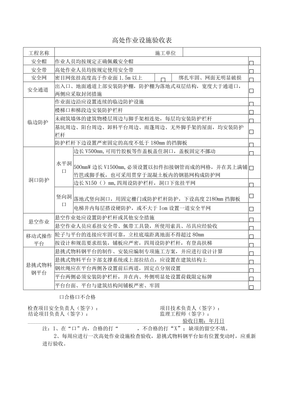 高处作业设施验收表.docx_第1页