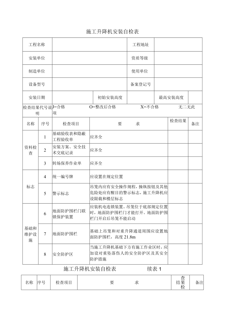 施工升降机安装自检表.docx_第1页