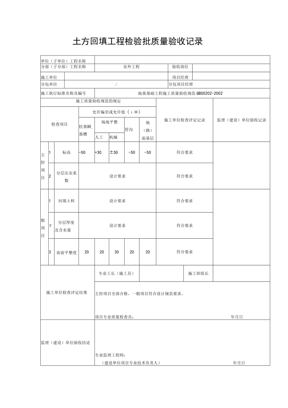 土方回填工程检验批质量验收记录.docx_第1页