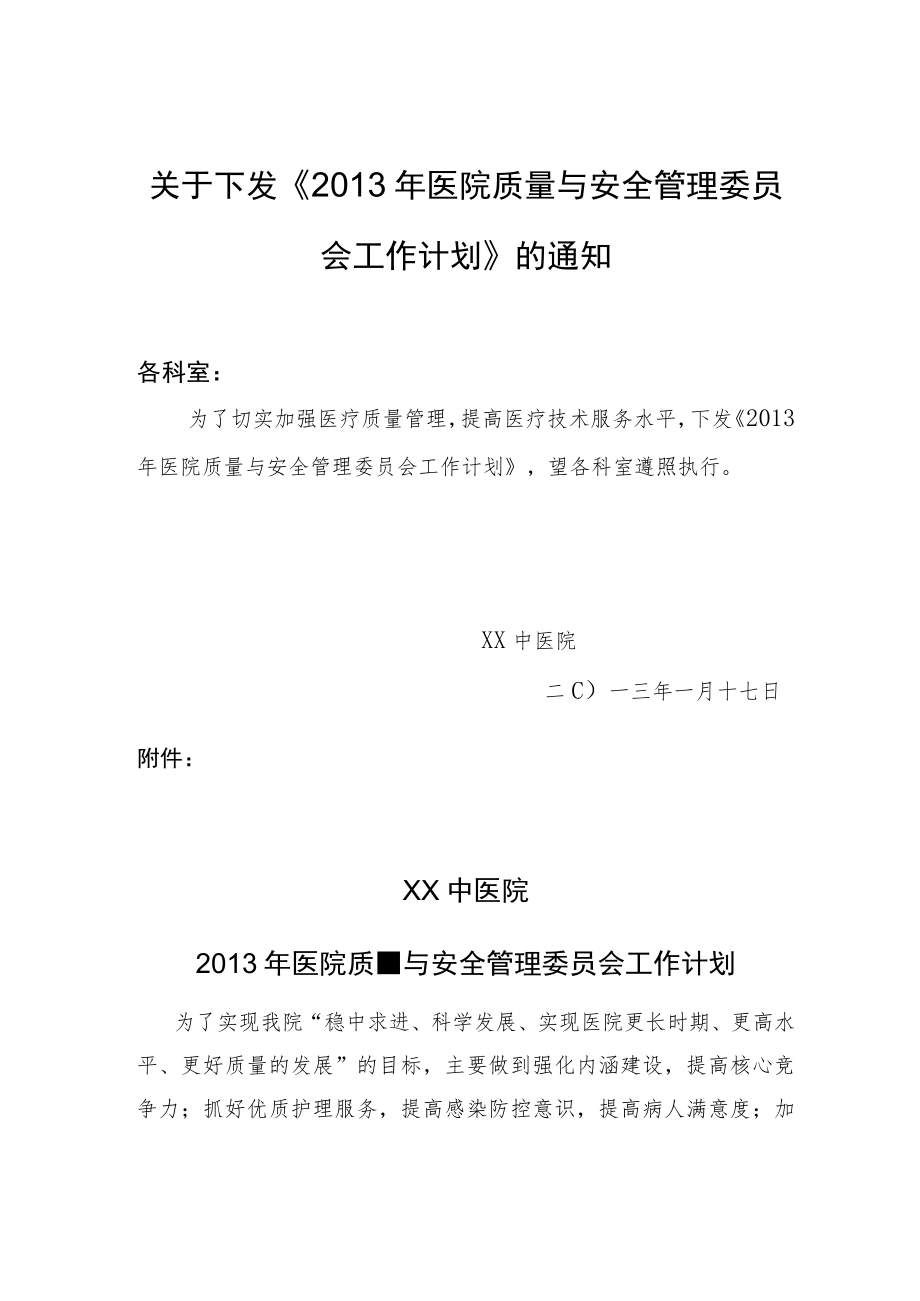 医院质量与安全管理委员会年度工作计划.docx_第1页