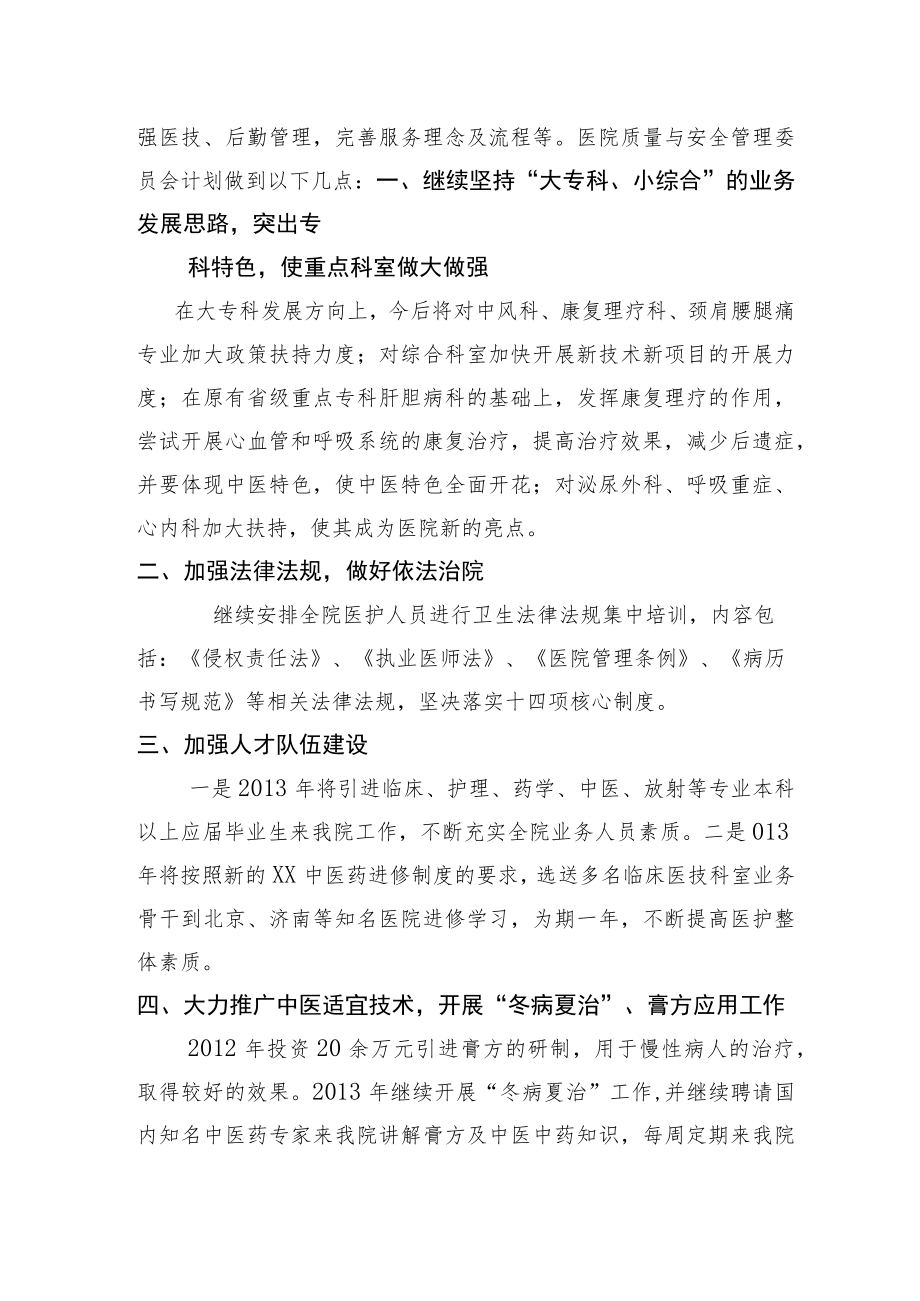 医院质量与安全管理委员会年度工作计划.docx_第2页