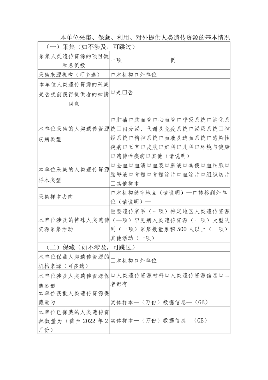 本单位采集、保藏、利用、对外提供人类遗传资源的基本情况表.docx_第1页