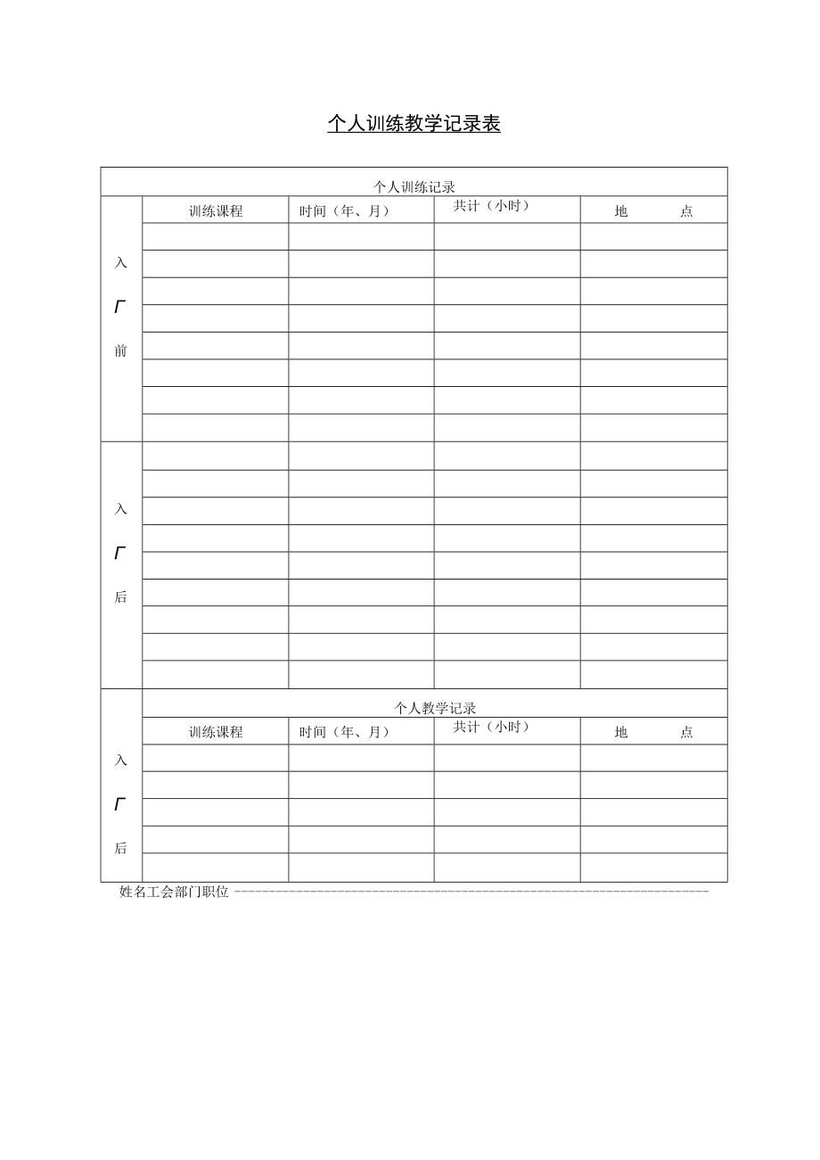 个人训练教学记录表.docx_第1页