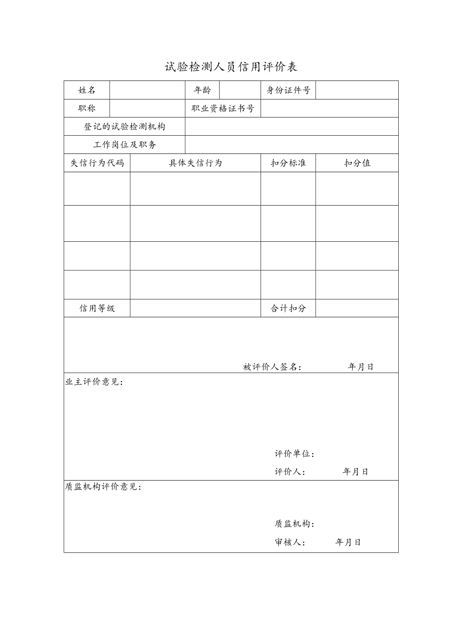 试验检测人员信用评价表.docx_第1页