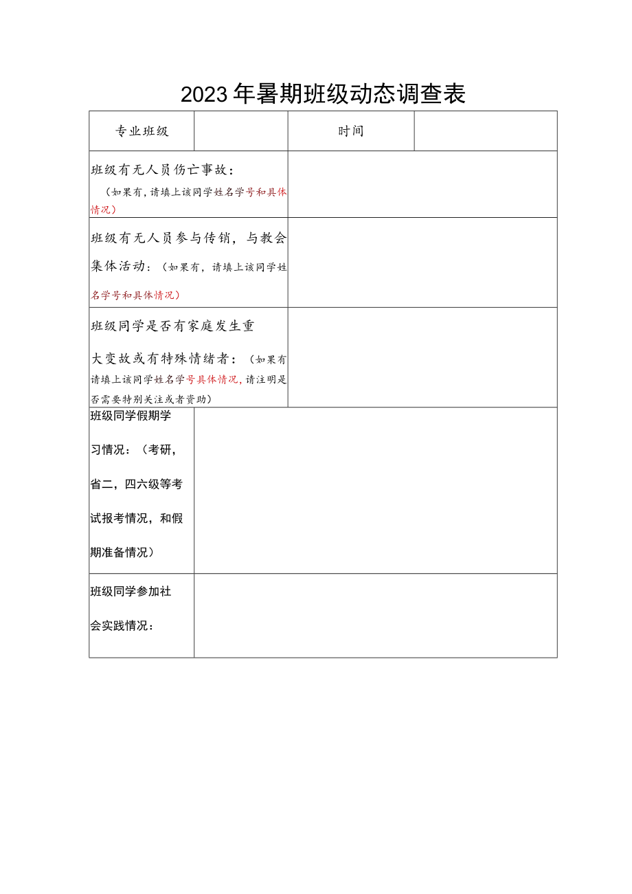 暑假班级动态调查表.docx_第1页