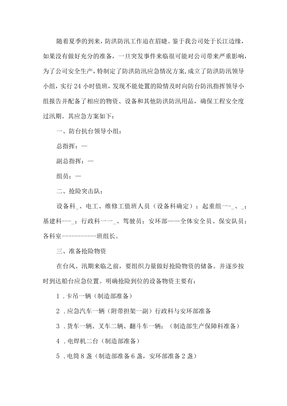 公司防洪防汛工作预案.docx_第1页