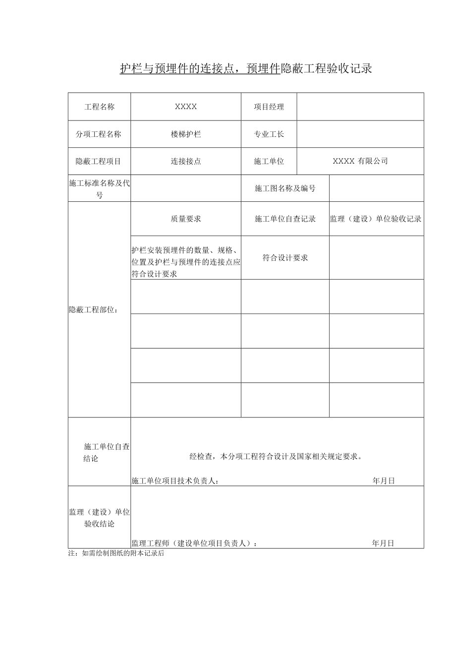 护栏与预埋件的连接点预埋件 隐蔽工程验收记录.docx_第1页