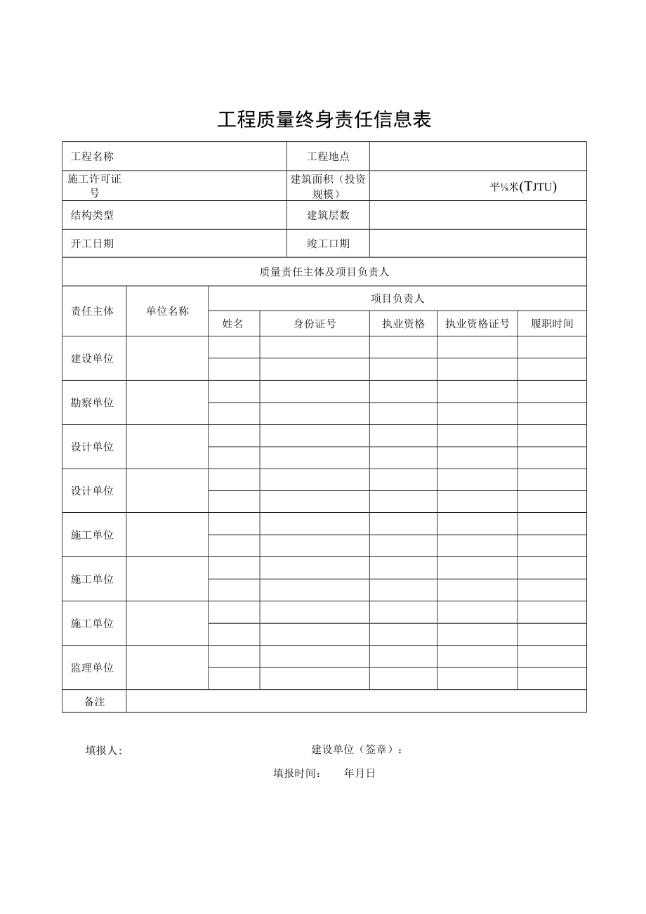 工程质量终身责任信息表.docx_第1页