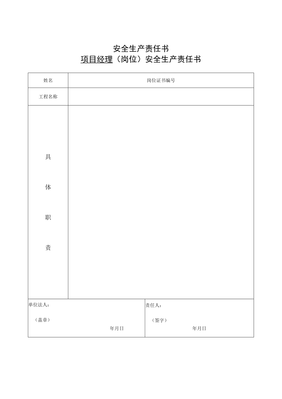 项目经理（岗位）安全生产责任书表.docx_第1页