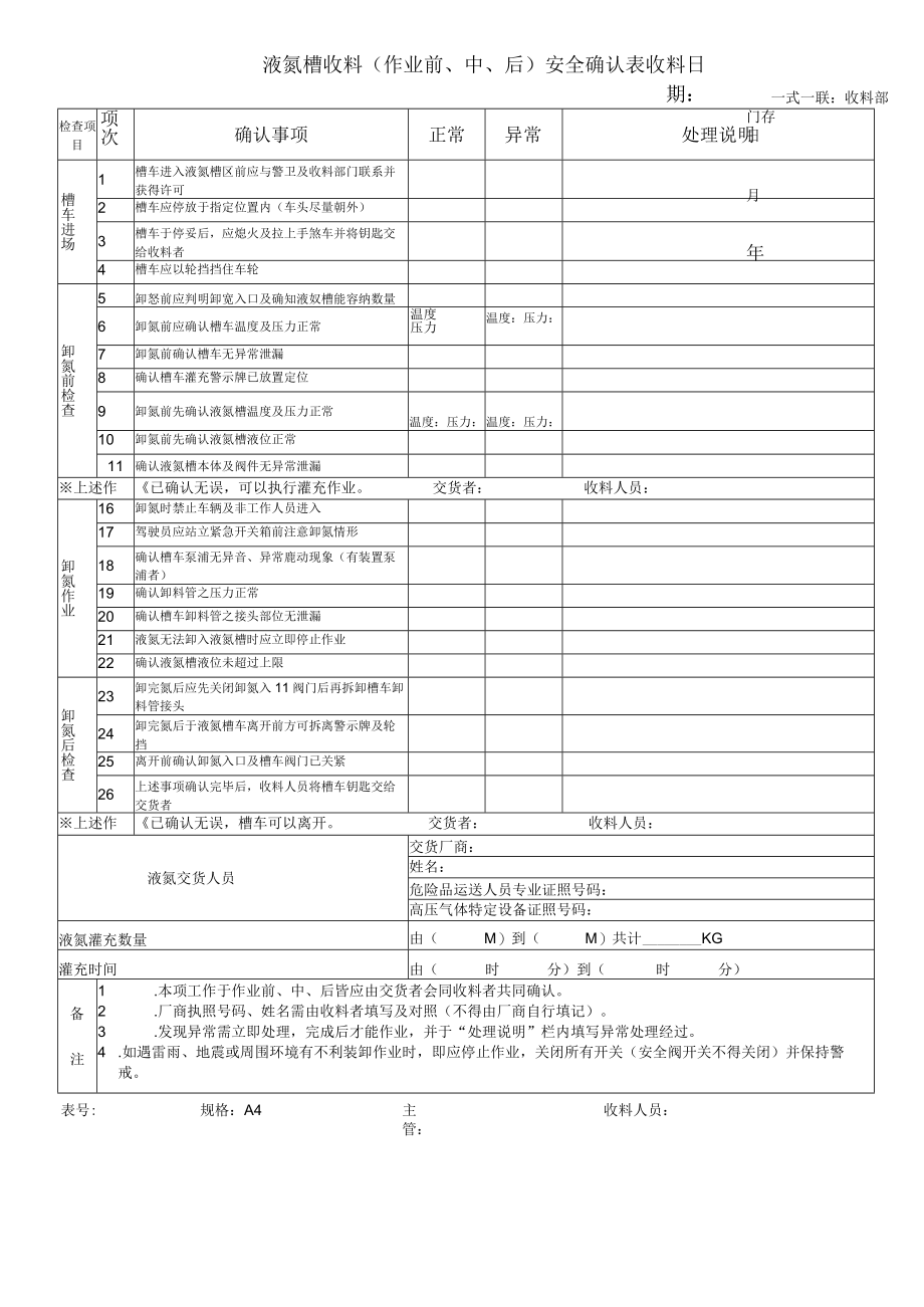 液氮槽收料（作业前、中、后）安全确认表.docx_第1页