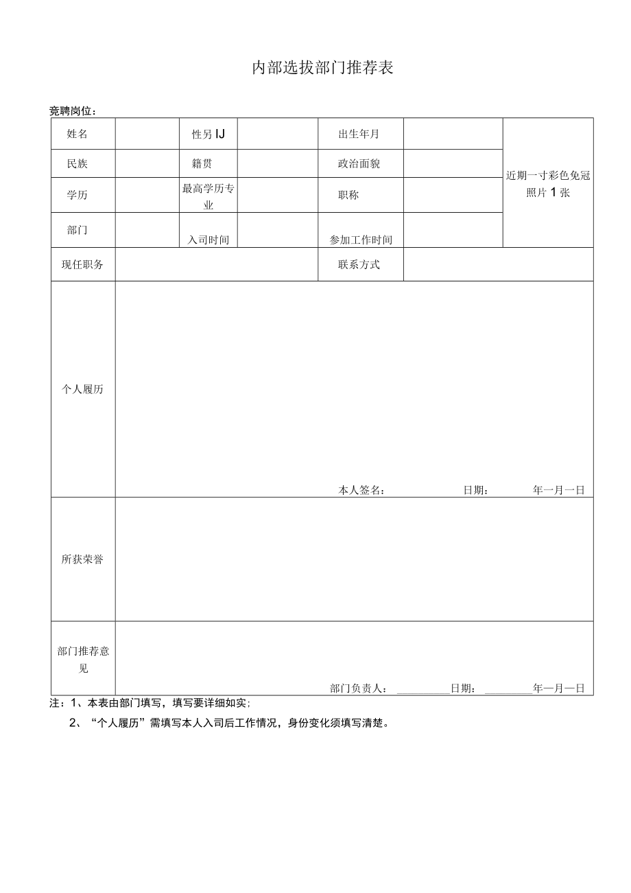 内部选拔部门推荐表.docx_第1页