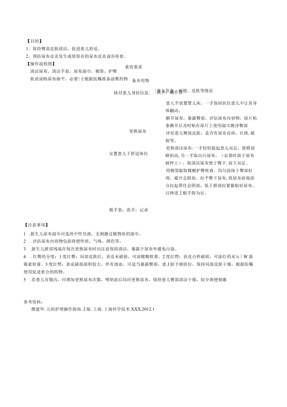 妇婴医院护理技术操作新生儿更换尿布法操作流程图与考核评分标准.docx_第1页