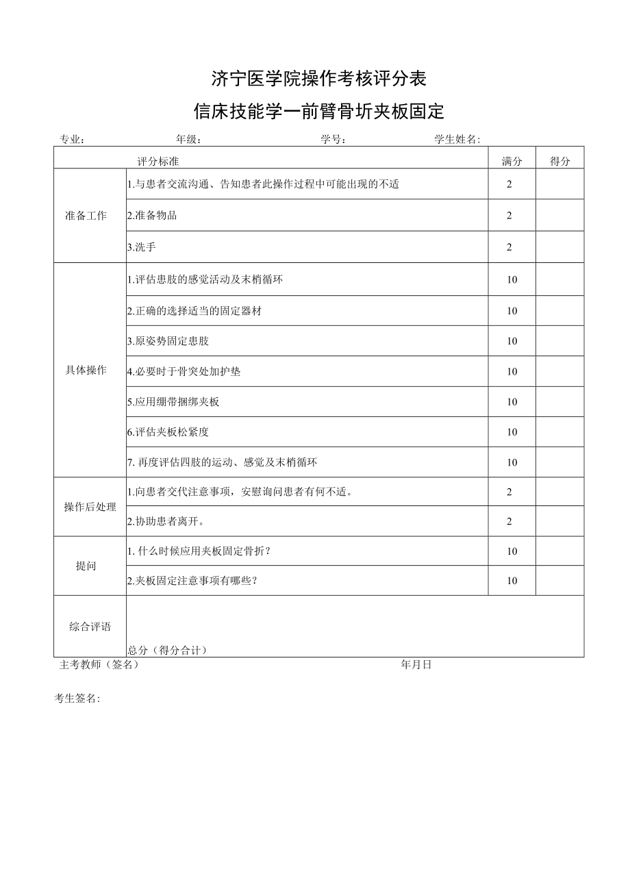 外科前臂骨折夹板固定操作考试评分标准.docx_第1页