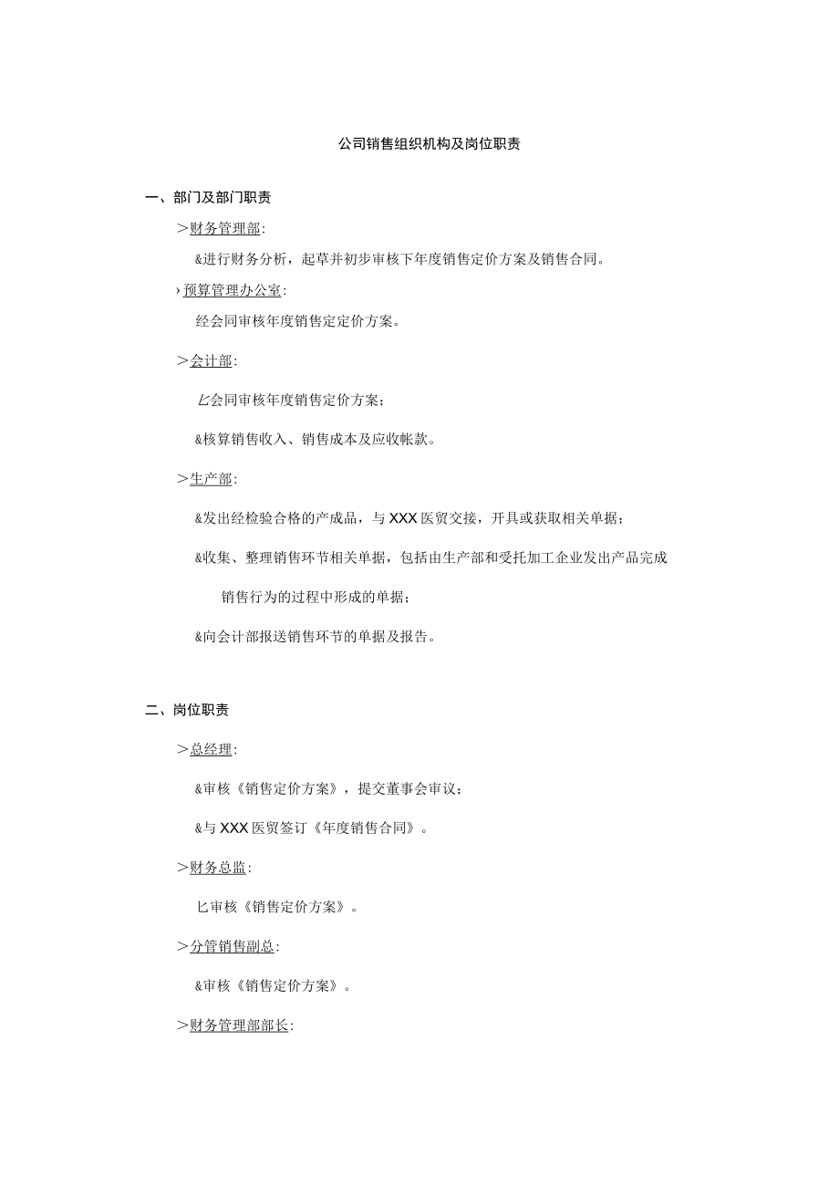 公司销售组织机构及岗位职责.docx_第1页