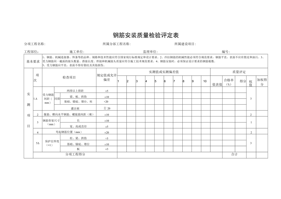 钢筋安装质量检验评定表格.docx_第1页