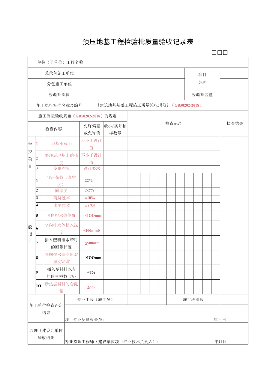 预压地基工程检验批质量验收记录.docx_第1页