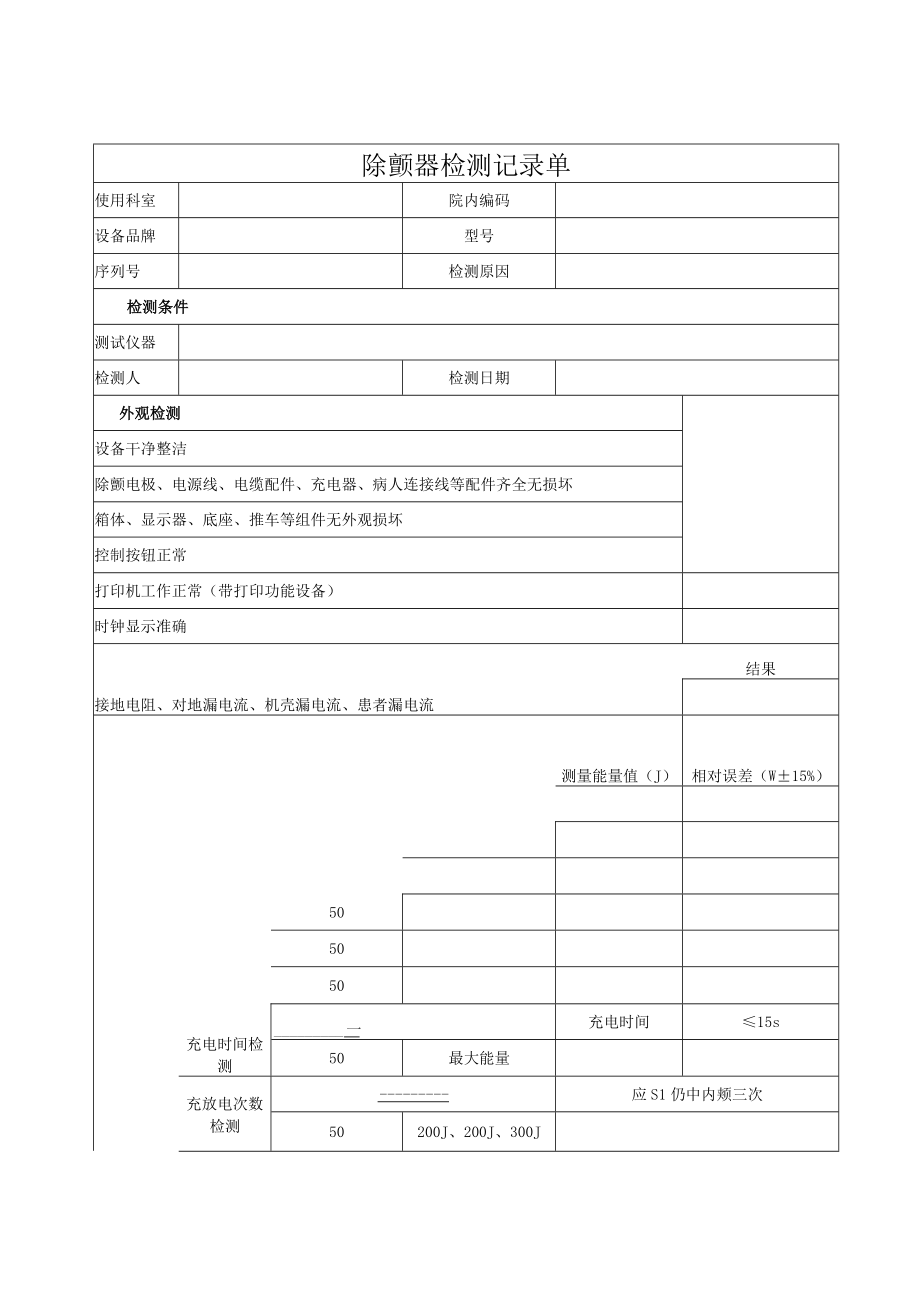 医院除颤器检测记录单.docx_第1页