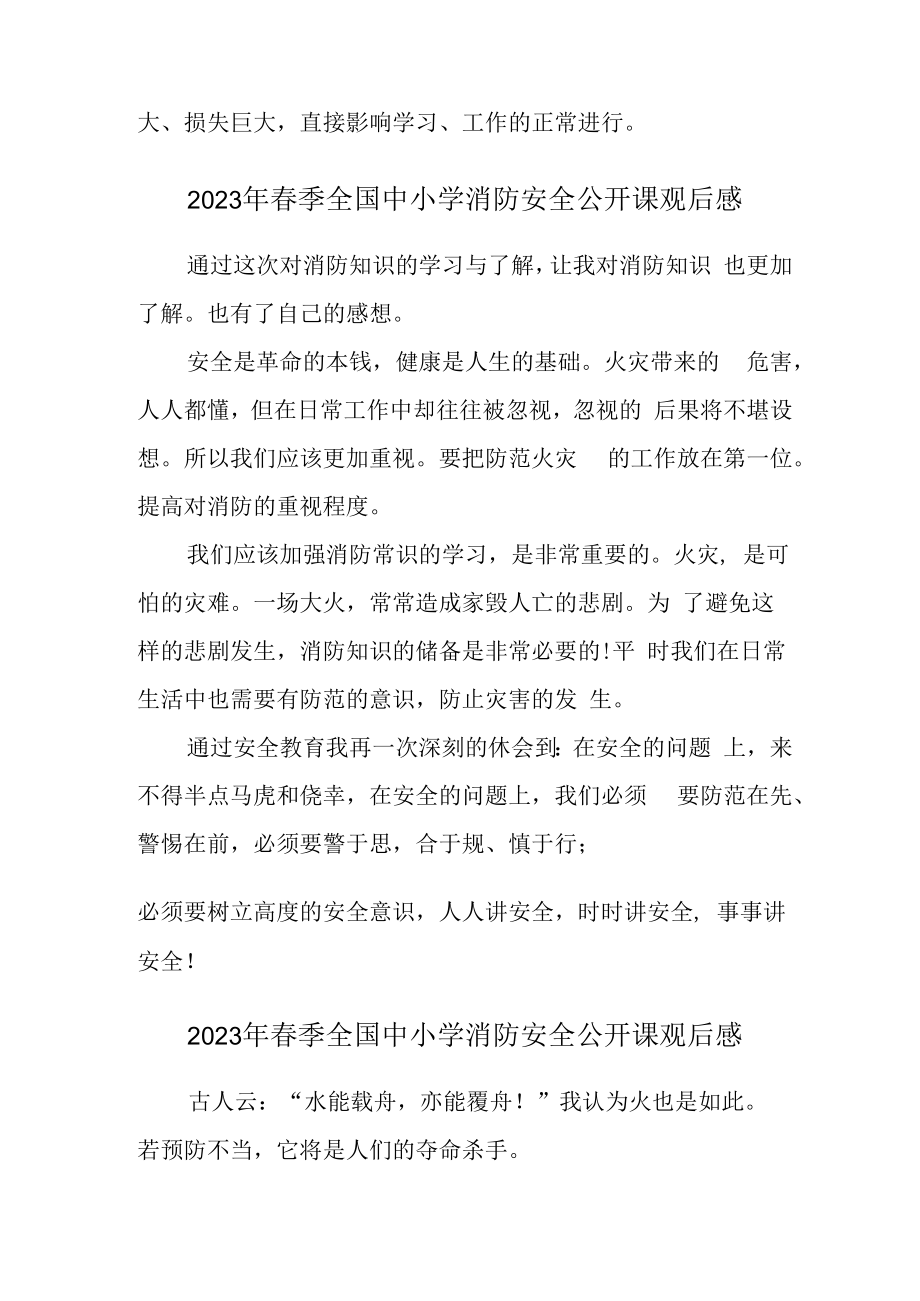 2023年公立学校开展春季全国中小学消防安全公开课观后感 范文.docx_第3页