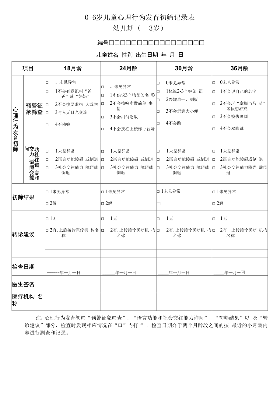 0-6岁儿童心理行为发育初筛记录表.docx_第1页