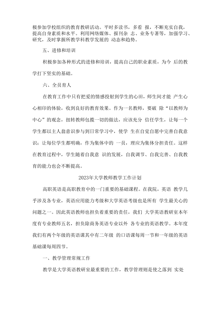 2023年大学教师教学工作计划整编3份.docx_第3页