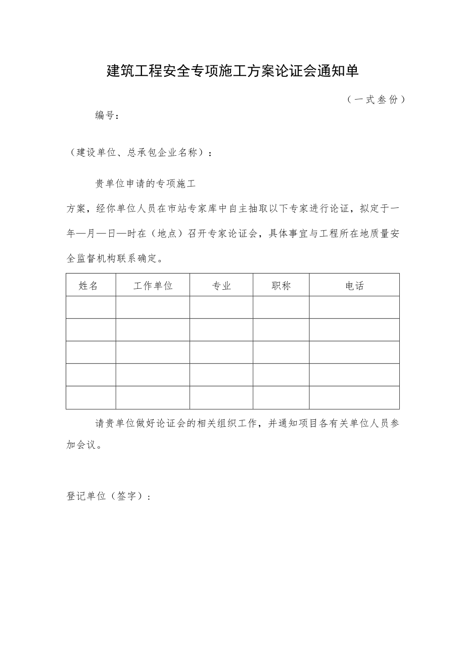 建筑工程安全专项施工方案论证会通知单.docx_第1页