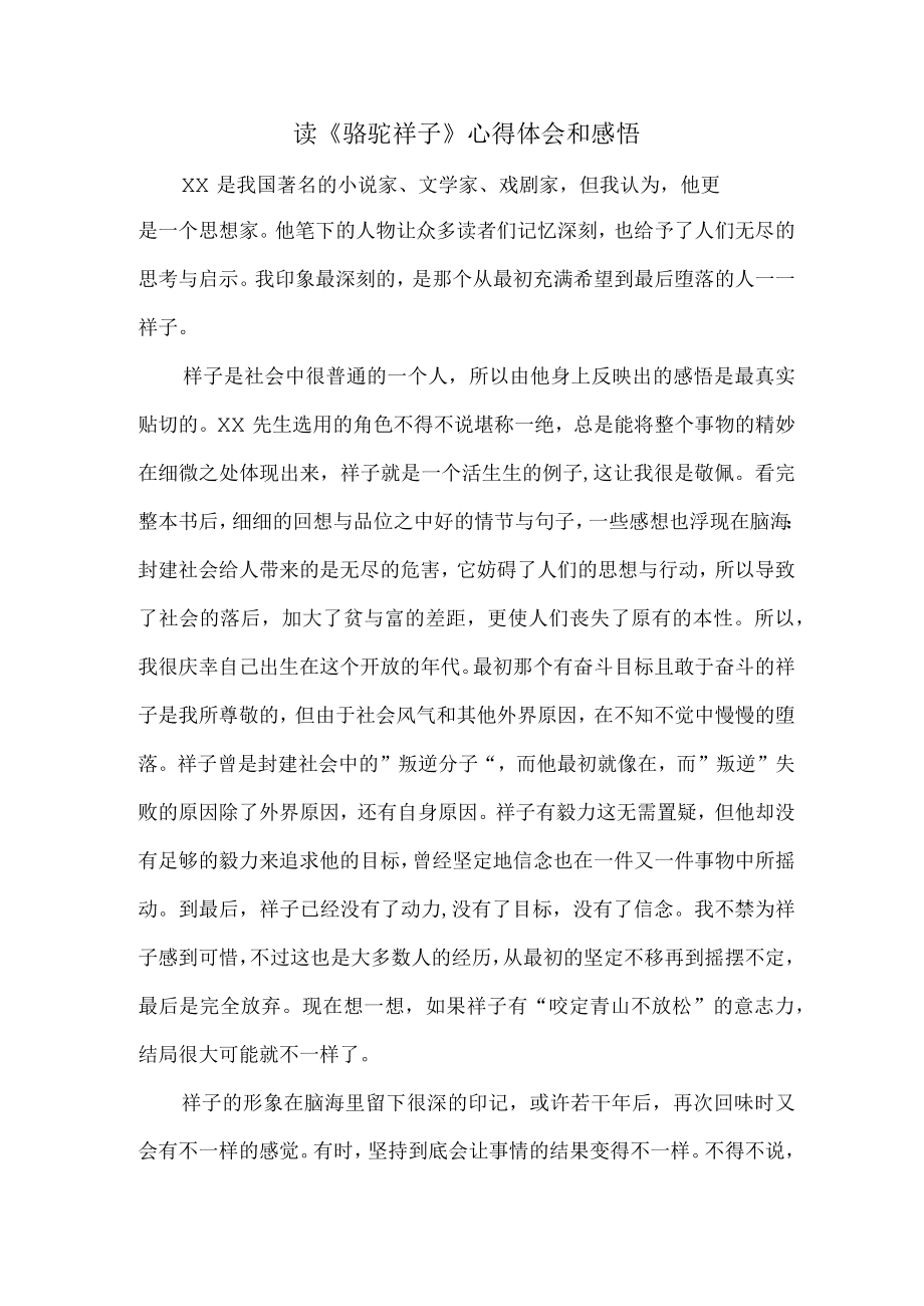 公立学校读《骆驼祥子》心得体会和感悟 新编三份.docx_第1页