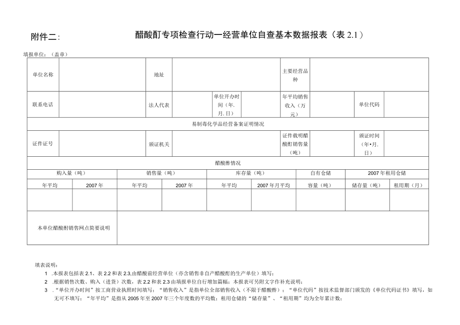 醋酸酐专项检查行动—经营单位自查基本数据报表.docx_第1页