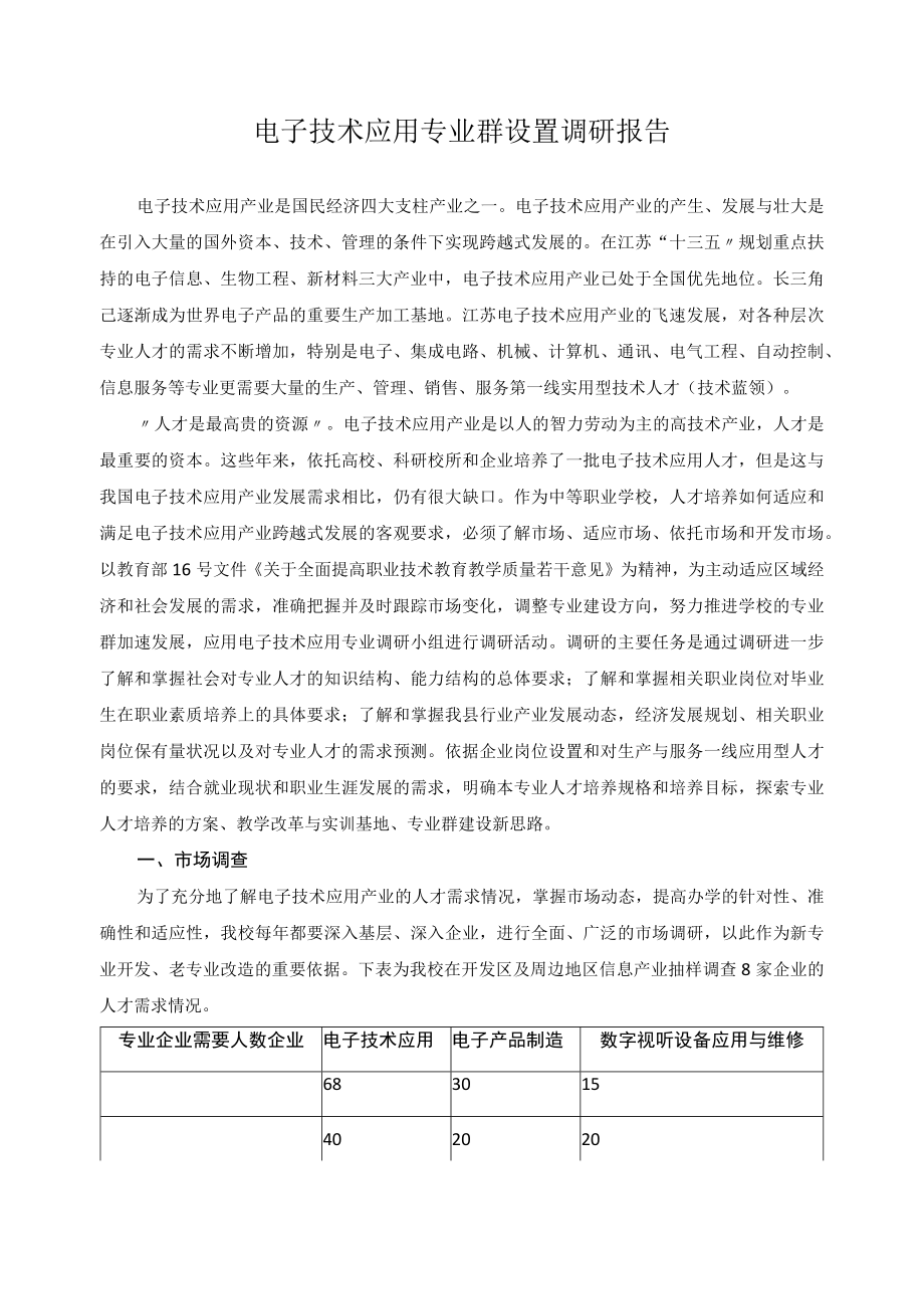 电子技术应用专业群设置调研报告.docx_第1页