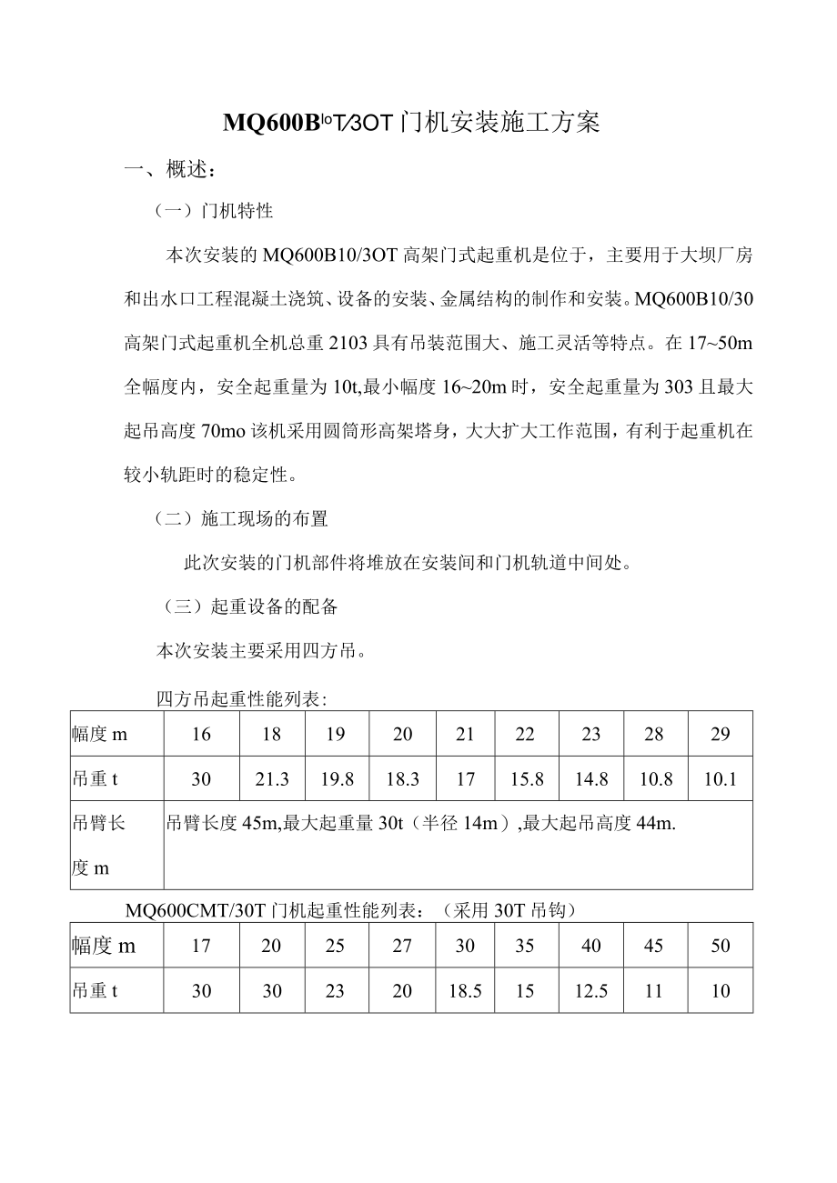 MQ600B10T30T门机安装施工方案概述.docx_第1页