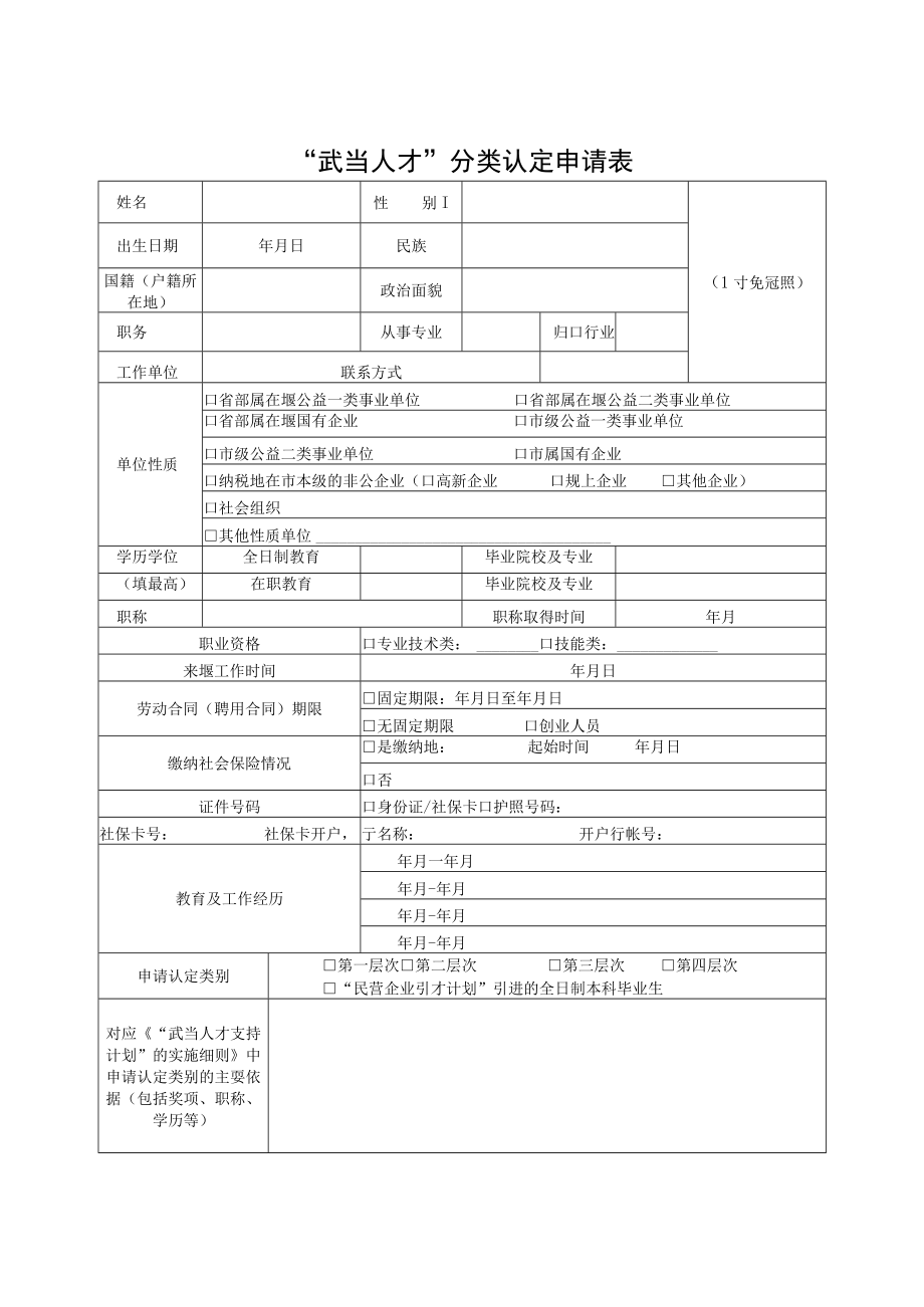 “武当人才”分类认定申请寸免冠照.docx_第1页