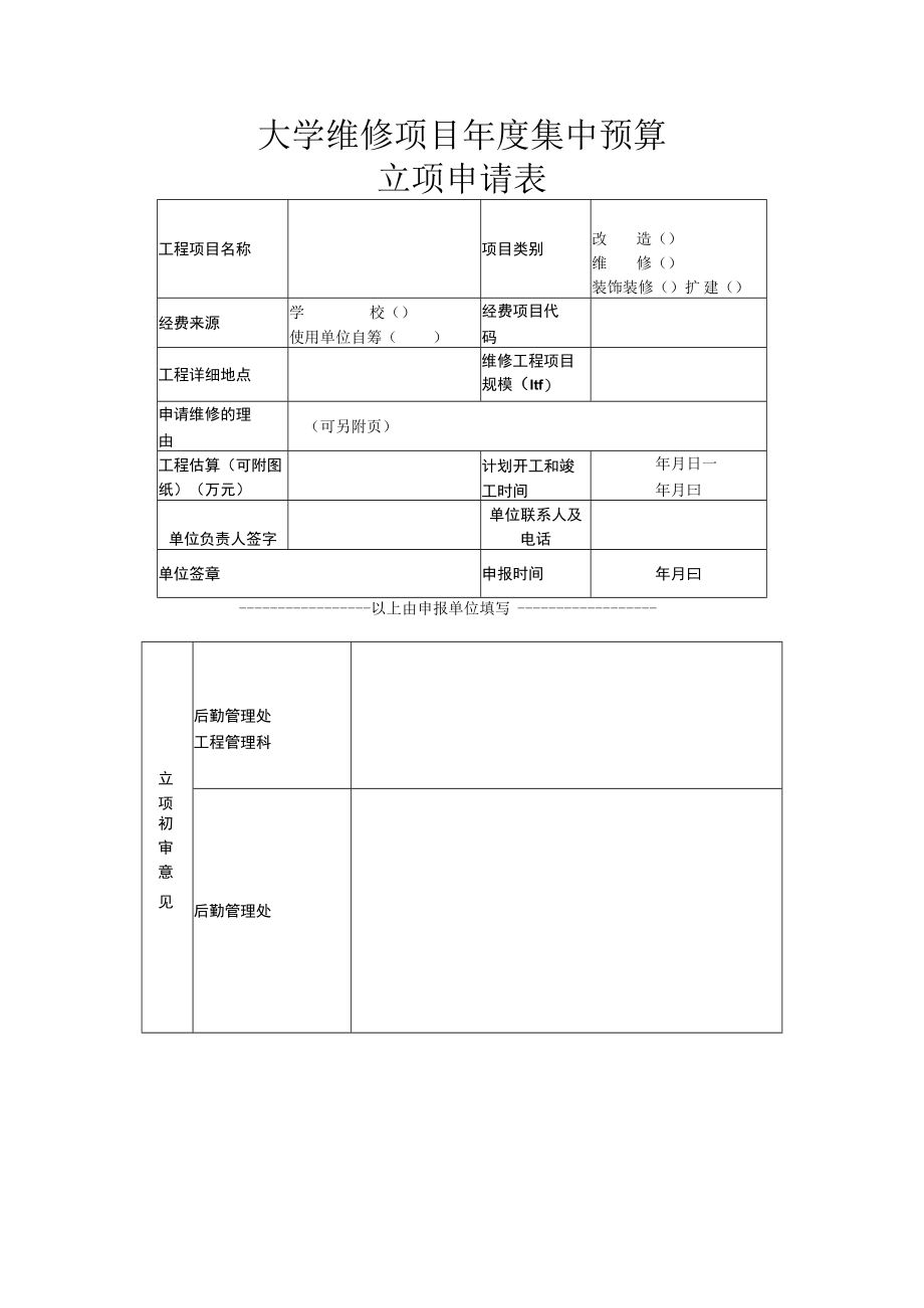 大学维修项目年度集中预算立项申请表.docx_第1页