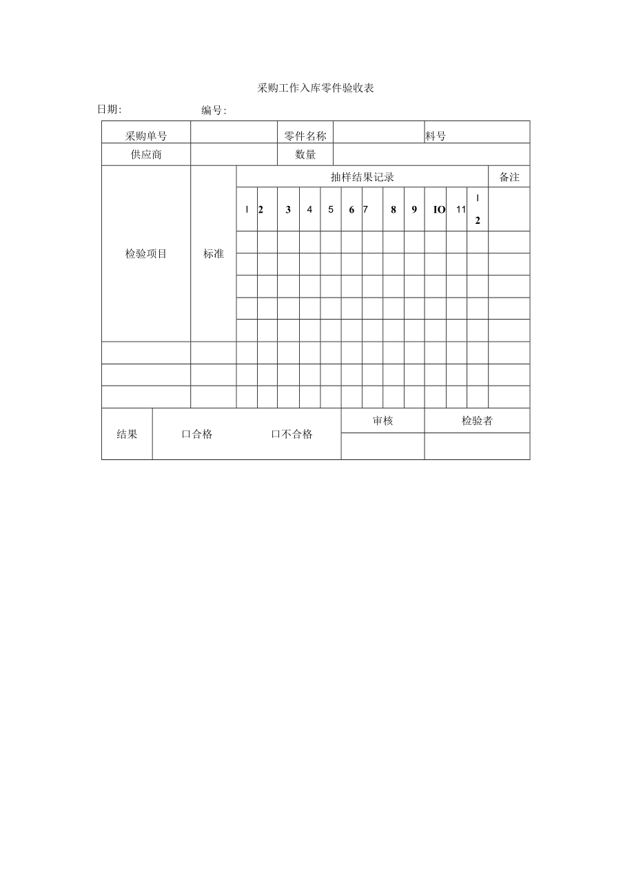 采购工作入库零件验收表.docx_第1页