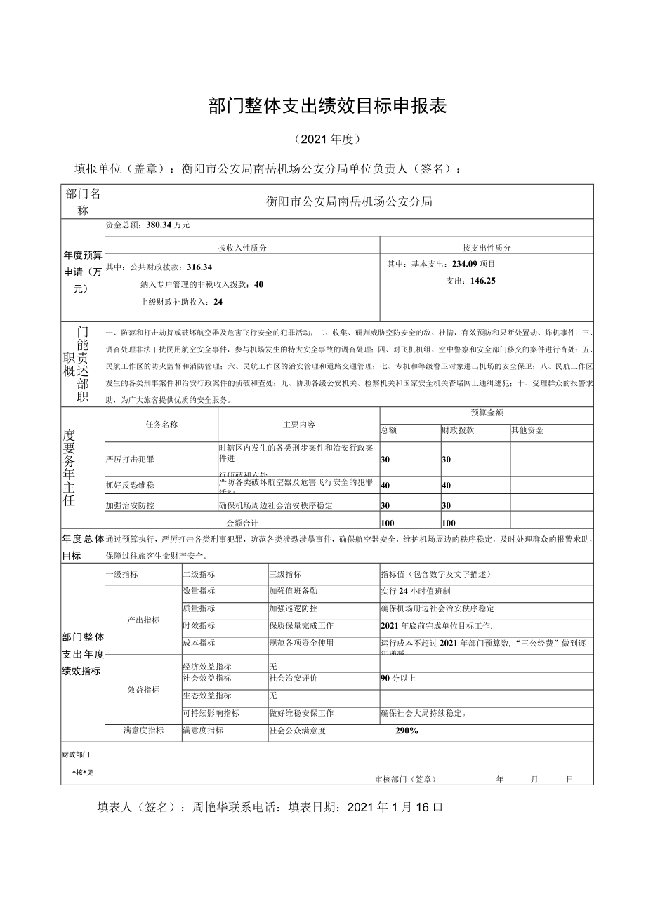 部门整体支出绩效目标申报021年度.docx_第1页