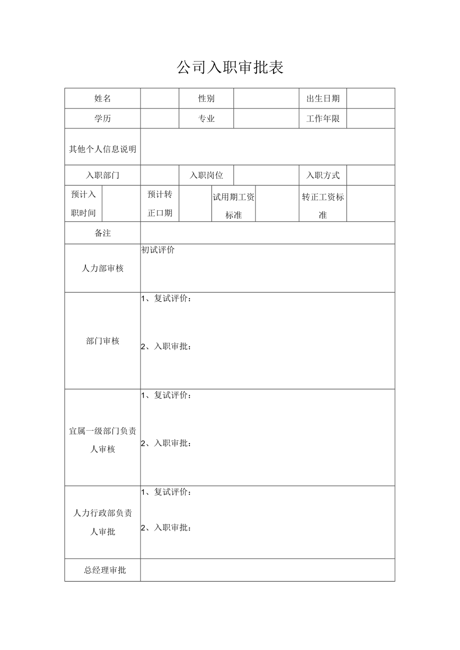 公司入职审批表.docx_第1页