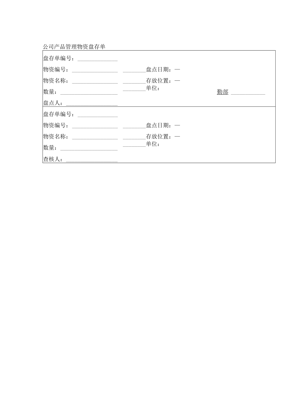 公司产品管理物资盘存单.docx_第1页