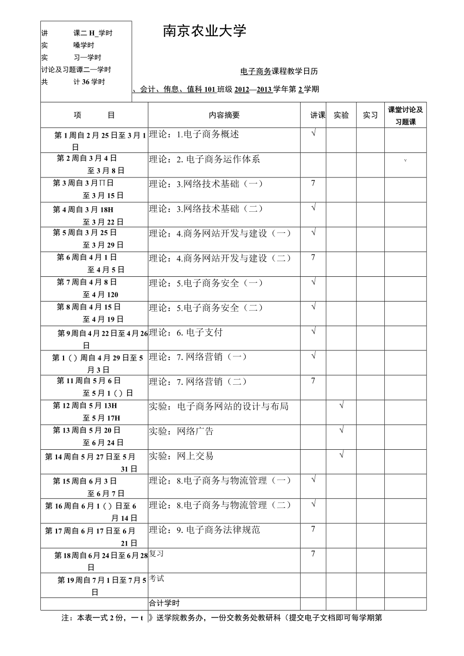 讲课28学时实验6学时实习学时讨论及习题课2学时共计36学时南京农业大学.docx_第1页