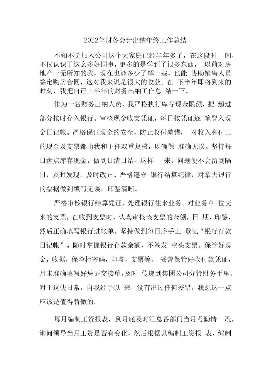 2022年财务出纳个人年终工作总结 (合编5份).docx_第1页